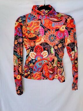 Women’s Long Sleeve Turtleneck Floral Paisley Top - Multicolor